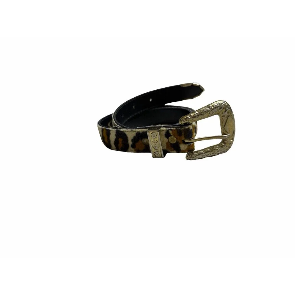 Women's Leppard animal print belt 34 inches silver tone buckle